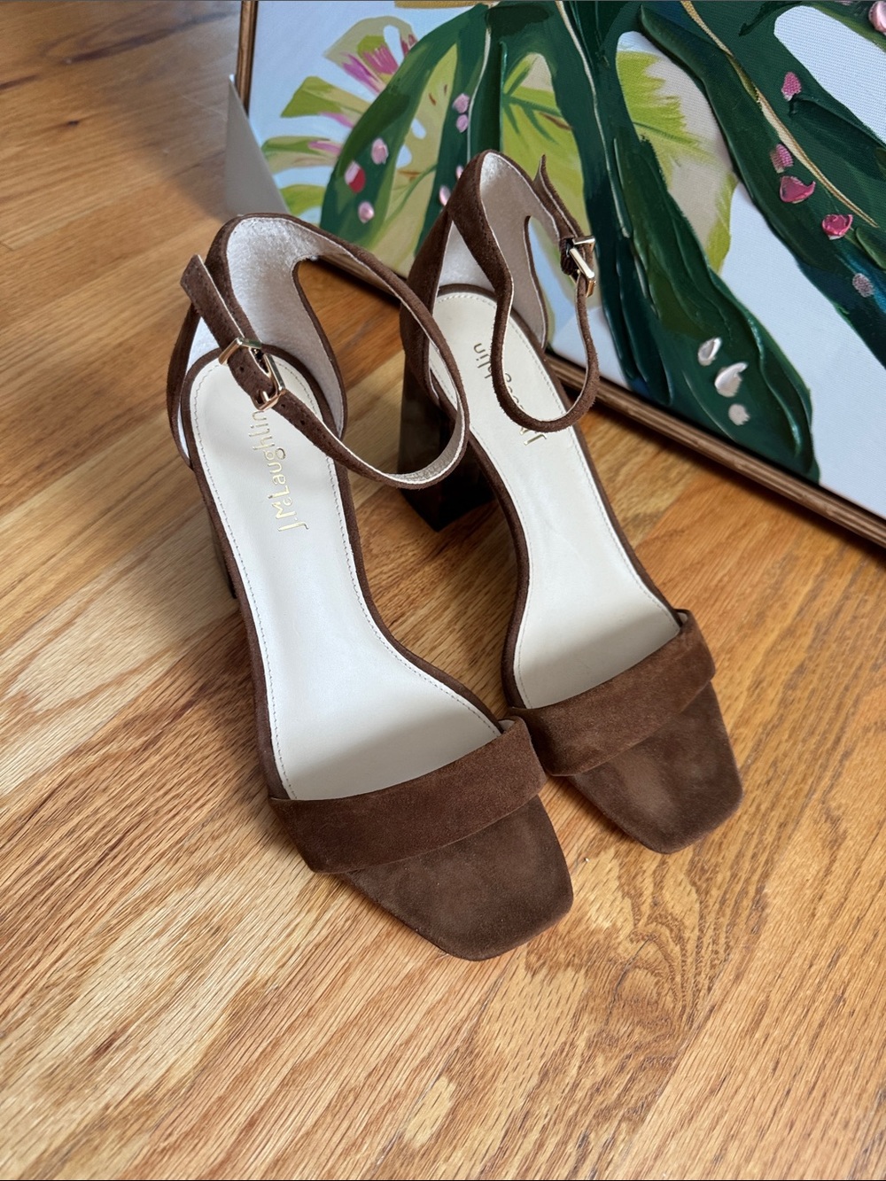 J. McLaughlin Brown Suede Block Heel Sandals